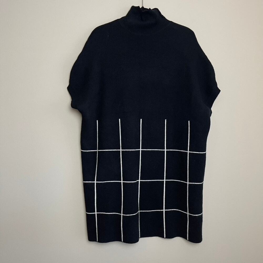 Mislook Black Turtleneck Grid Sweater‎ Mini Pullover Dress Fall Comfort Sz M